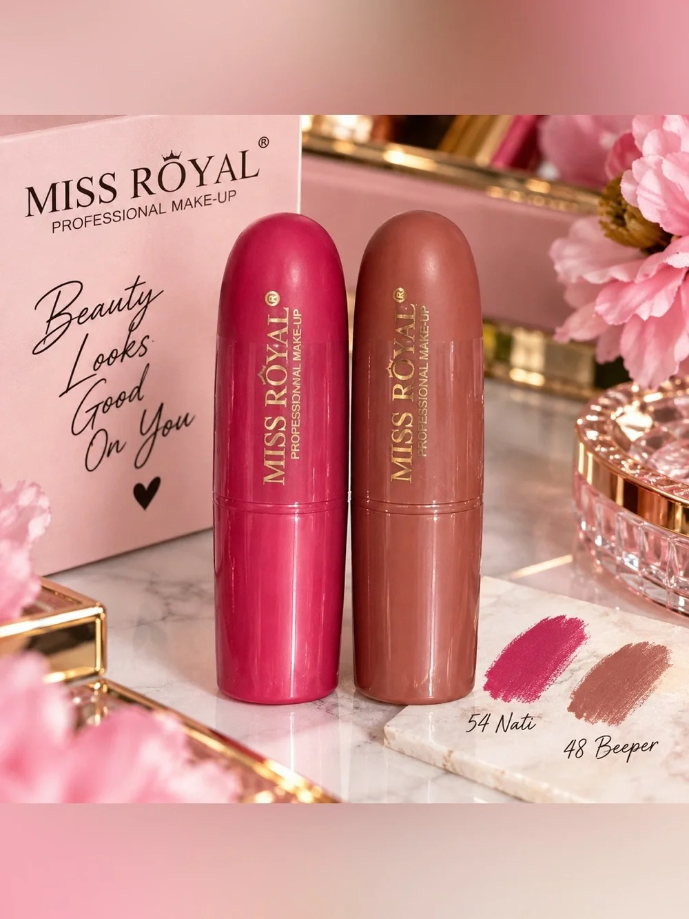 MISS ROYAL Professional Makeup Matte Lipstick Duo 54 Nati & 48 Beeper